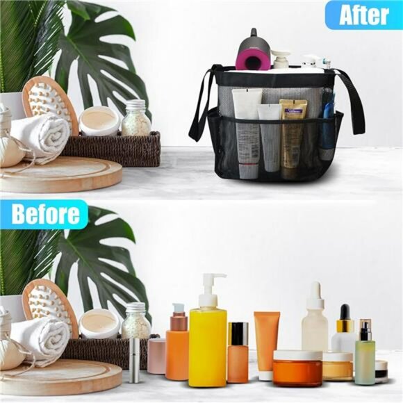Portable mesh shower caddy tote bag dorm bathroom organizer travel gym beach - Picture 5 of 8